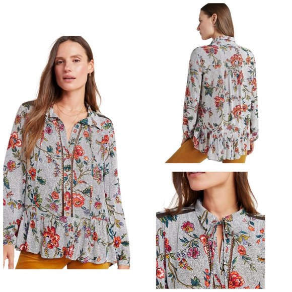 Anthropologie MAEVE Floral Janie Pheasant Top Size 2 - Picture 2 of 11